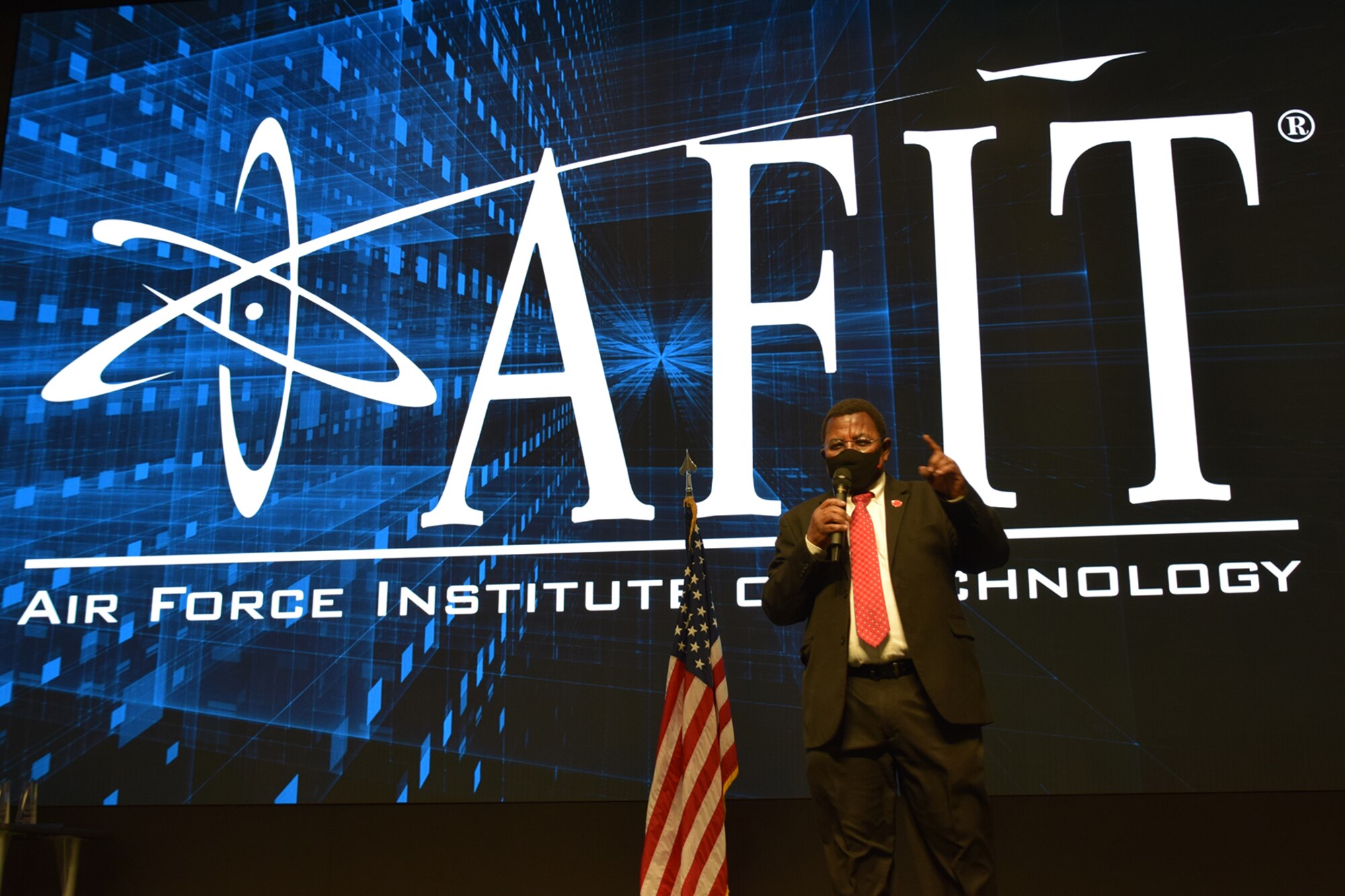 Dr. Adedeji Badiru, dean of the Air Force Institute of Technology’s Graduate School of Engineering and Management presented the school’s annual awards honoring faculty and staff for outstanding performance on January 22. (U.S. Air Force Photo/Katie Scott)