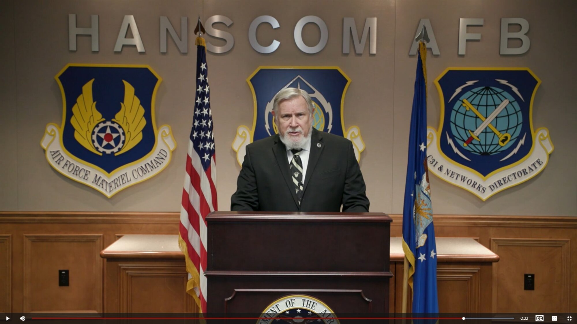 Patrick Marr, senior site functional for Acquisition – Operating Location Hanscom, speaks to 2020 program management trainee graduates during a video graduation celebration where senior leaders from Hanscom Air Force Base, Mass., offered their congratulations and advice.