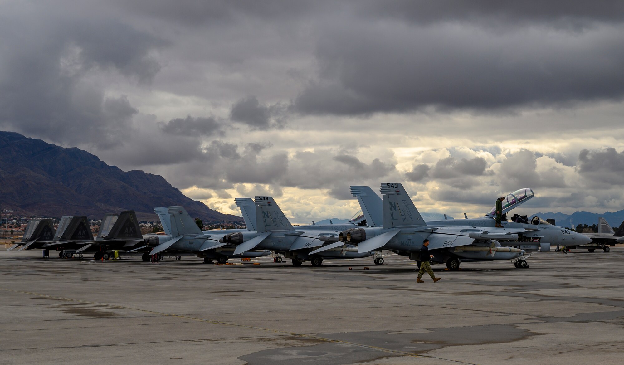 Aircraft sit on the flight line.