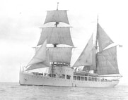 Rare photograph of Northland under sail. Her sails were rarely used so the sail rig was taken down and the masts used for antenna and electronic gear. (U.S. Coast Guard)