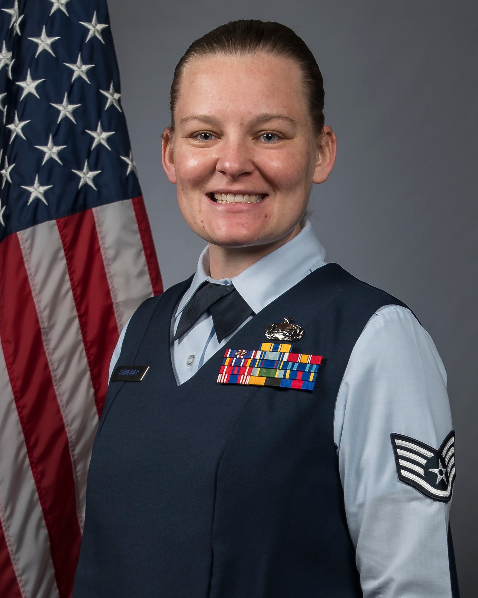 Official Air Force photo for Staff Sgt. Brittney Schneider. Assigned to the 131st Mission Support Group, Schneider is the 131st Bomb Wing NCO of the Year. (U.S. Air National Guard photo by Tech. Sgt. John E. Hillier)