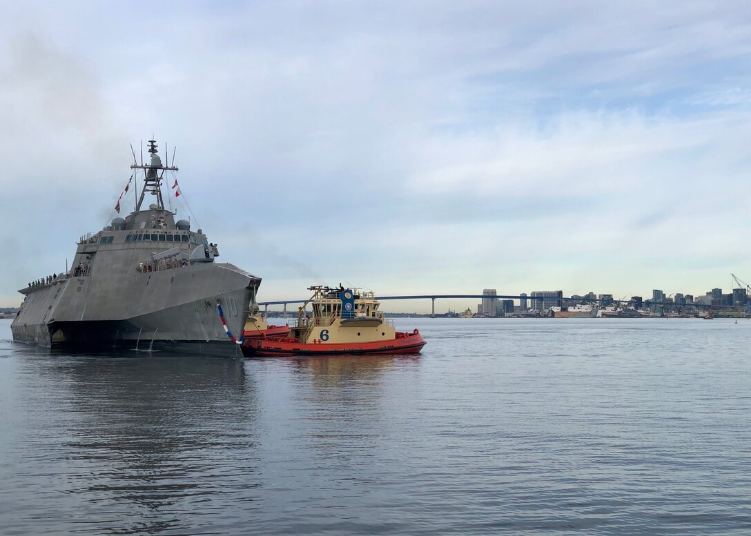 USS Gabrielle Giffords returns to homeport of Naval Base San Diego.