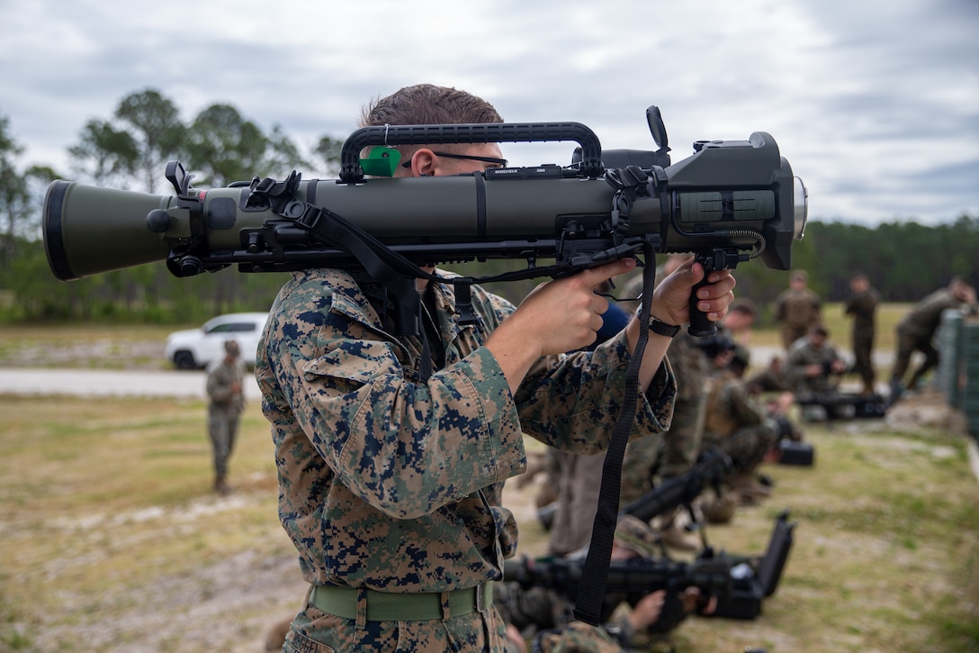 U.S. Marine Corps Sgt. David Beggel, a Warwick, N.Y. native, and a squad leader with 1st Battalion, 2nd Marine Regiment, 2nd Marine Division, familiarizes himself with the functions of the M3E1 Multi-purpose Anti-armor Anti-personnel Weapon System on Camp Lejeune, N.C., May 6, 2021. 1/2 is tasked as 2nd MARDIV’s experimental infantry battalion to test new gear, operating concepts and force structures. The unit’s findings will help refine infantry battalions across the Marine Corps as we continue to push toward the end state of Force Design 2030.