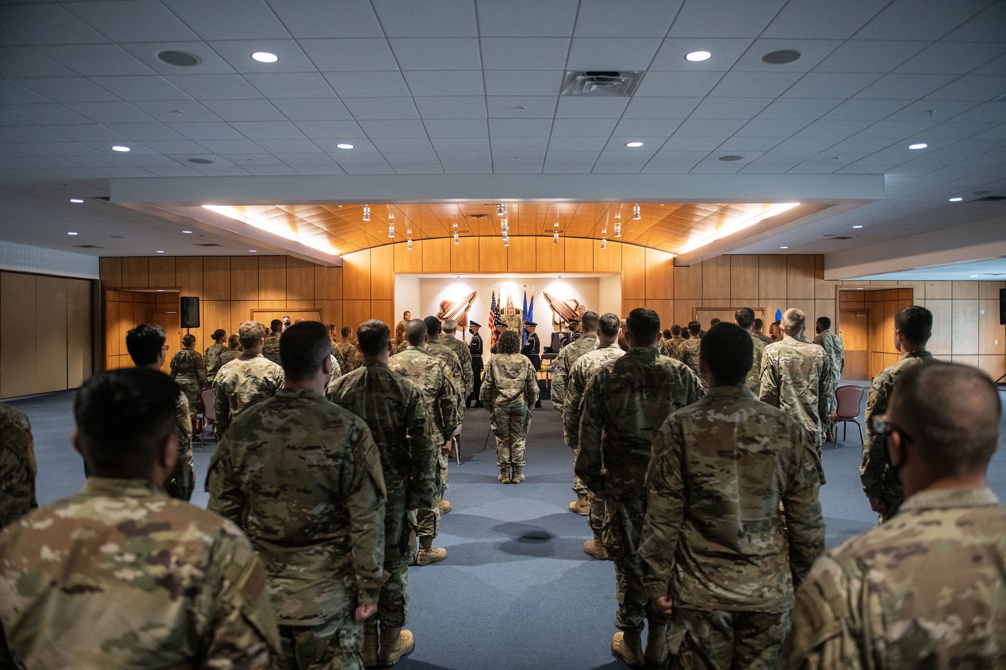Members of the 325th Munitions Squadron stand in formation during an activation ceremony at Tyndall Air Force Base, Florida, June 29, 2021. In the last two years, Air Combat Command has activated five munitions squadrons as they move towards providing better support to Agile Combat Employments. (U.S. Air Force photo by Staff Sgt. Stefan Alvarez)