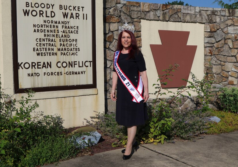 Joann Tresco, Pennsylvania National Guard veteran and current risk reduction coordinator for the Service Member and Family Support division was crowned Ms. Pennsylvania Senior America June 26 in Hummelstown. Tresco, who served 34 years as a paralegal in the 28th Headquarters and Headquarters Battalion, 28th Infantry Division, earned the title through a virtual competition and will compete virtually for the title of Ms. National Senior America in August. (U.S. Army National Guard photo by Staff Sgt. Zane Craig)