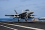 ARABIAN SEA (June 28, 2021) - An F/A-18F Super Hornet fighter jet, attached to the “Diamondbacks” of Strike Fighter Squadron (VFA) 102, lands on the flight deck of aircraft carrier USS Ronald Reagan (CVN 76) during flight operations in the Arabian Sea, June 28. Ronald Reagan is deployed to the U.S. 5th Fleet area of operations in support of naval operations to ensure maritime stability and security in the Central Region, connecting the Mediterranean and Pacific through the western Indian Ocean and three strategic choke points. (U.S. Navy photo by Mass Communication Specialist Seaman Oswald Felix Jr.)