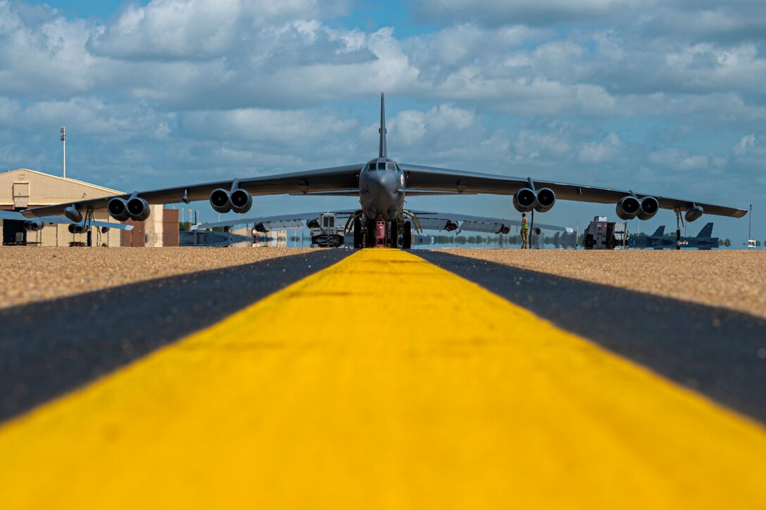 Photo of B-52 on flightline.