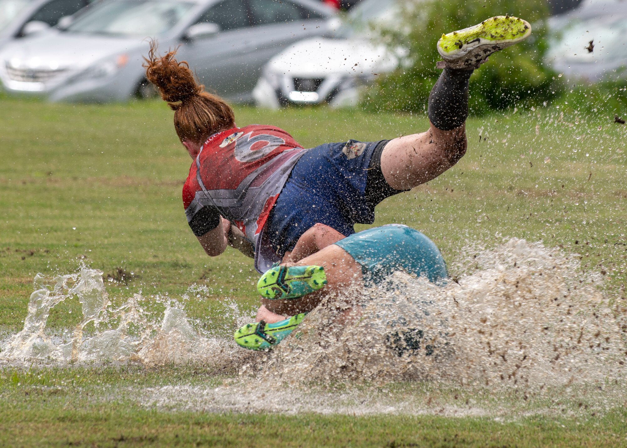 Master Sgt. Sahtara Wehe, a United States Air Force women’s rugby player, dives for the goal line at the Annual Armed Forces Women’s Rugby Championship in Wilmington, North Carolina, June 26, 2021.