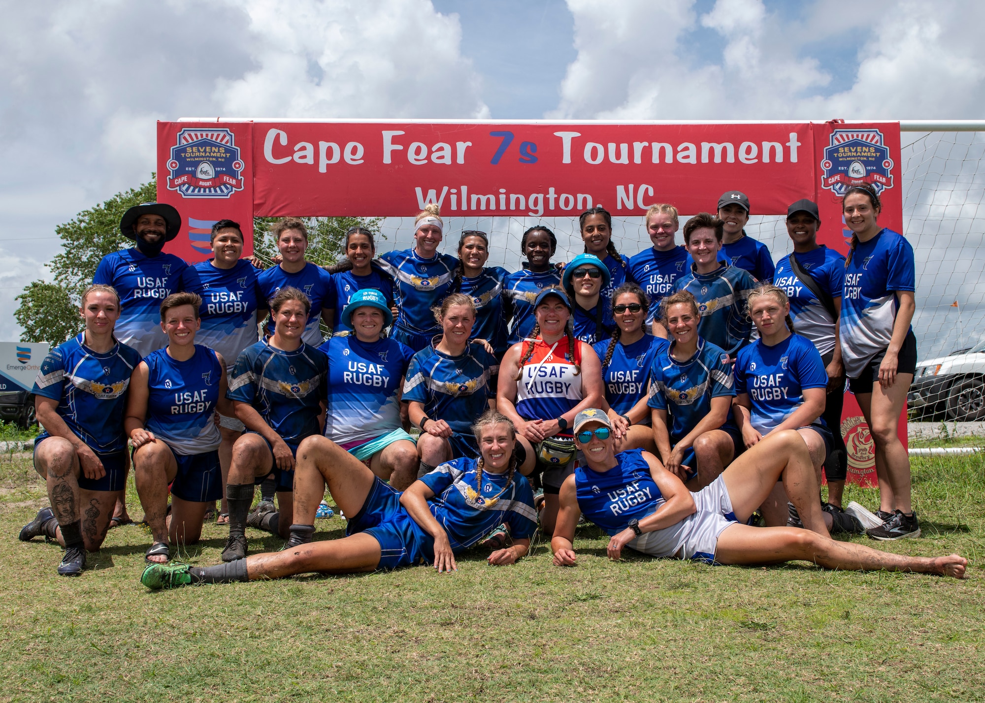 The United States Air Force rugby team poses for a group photo at the Annual Armed Forces Women’s Rugby Championship in Wilmington, North Carolina, June 26, 2021.