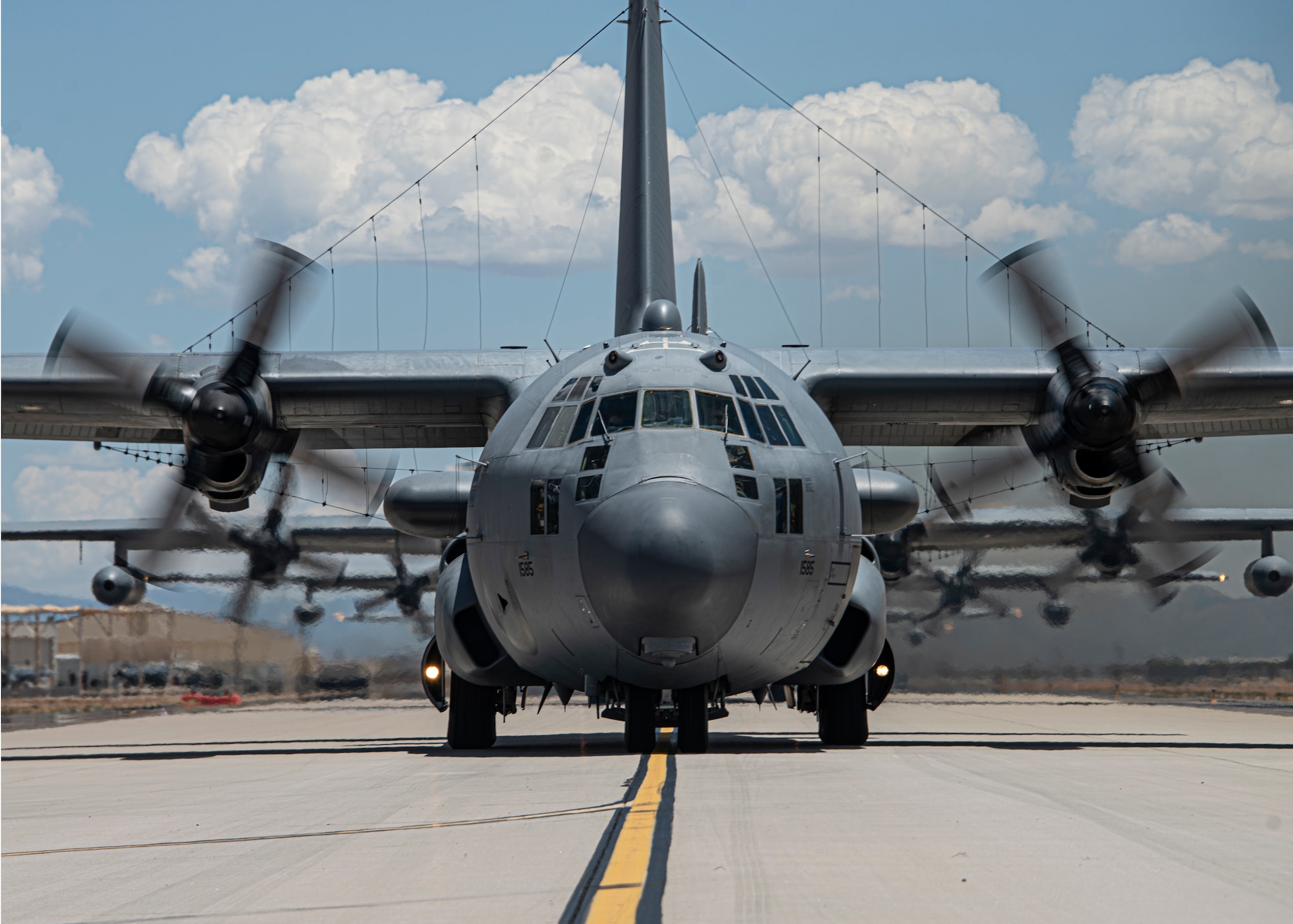 A photo of an aircraft taxiing down a runway