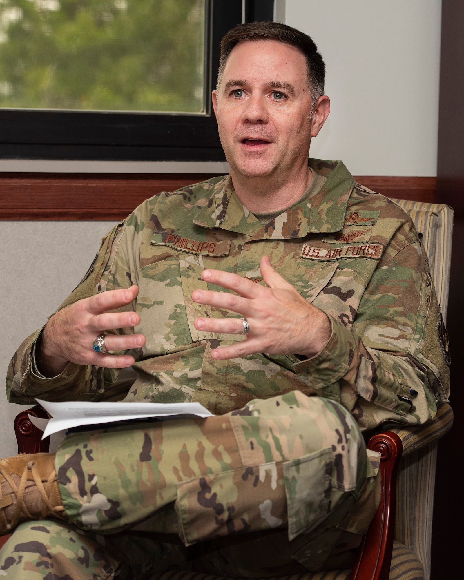 Col. Michael Phillips, 88th Air Base Wing vice commander, poses in his office June 24, 2021, at Wright-Patterson Air Force Base, Ohio. Phillips was wrapping up a two-year tour before transferring down the street to Air Force Materiel Command headquarters. (U.S. Air Force photo by R.J. Oriez)