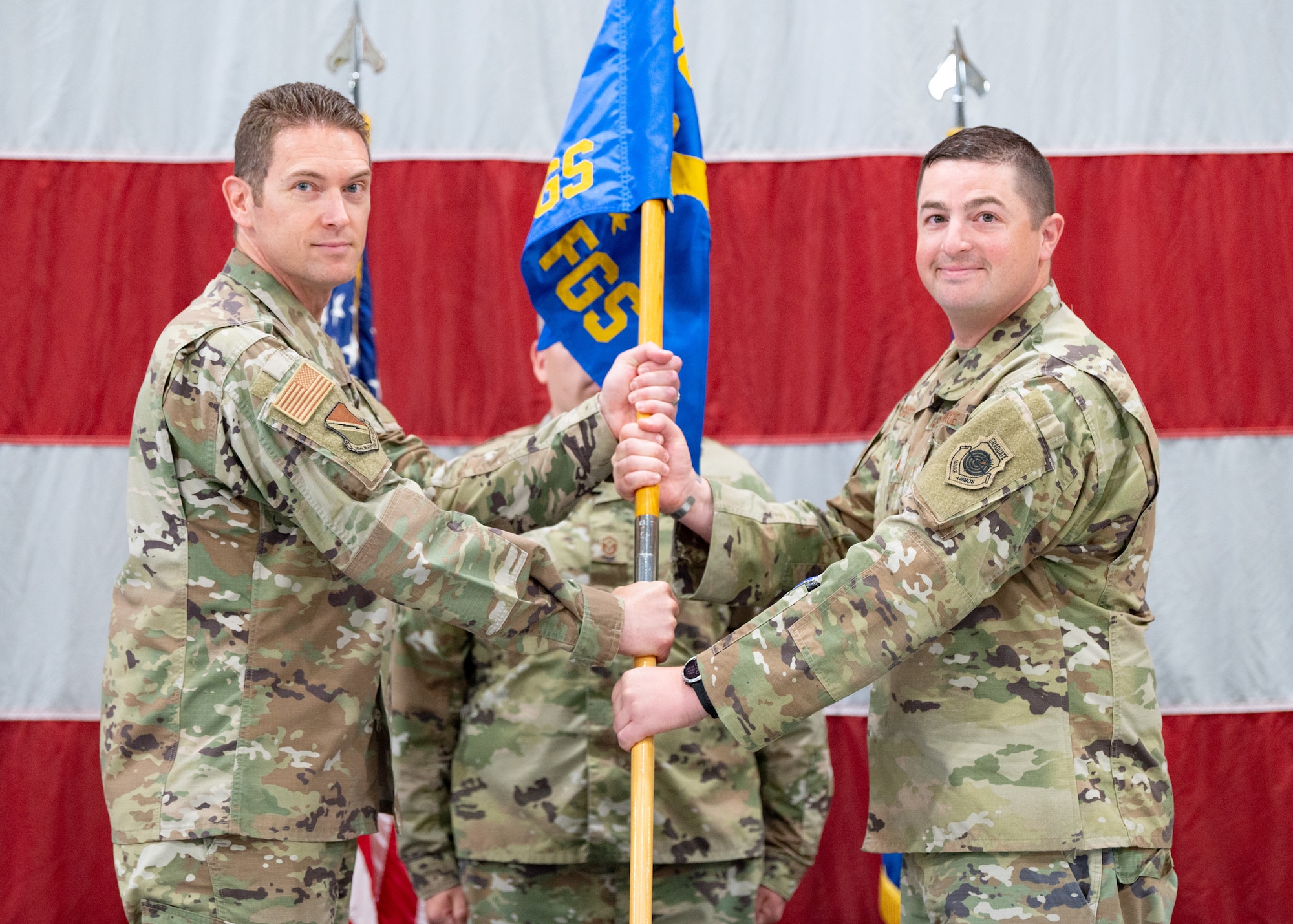 Maj Justin Shetter assumes command of the 421st Fighter Generation Squadron, at Hill Air Force Base, Utah, on June 25, 2021. Shetter previously served as the Maintenance Operations Officer for the 57th Aircraft Maintenance Squadron at Nellis AFB, Nev. (U.S. Air Force photo by Staff Sergeant Thomas Barley)