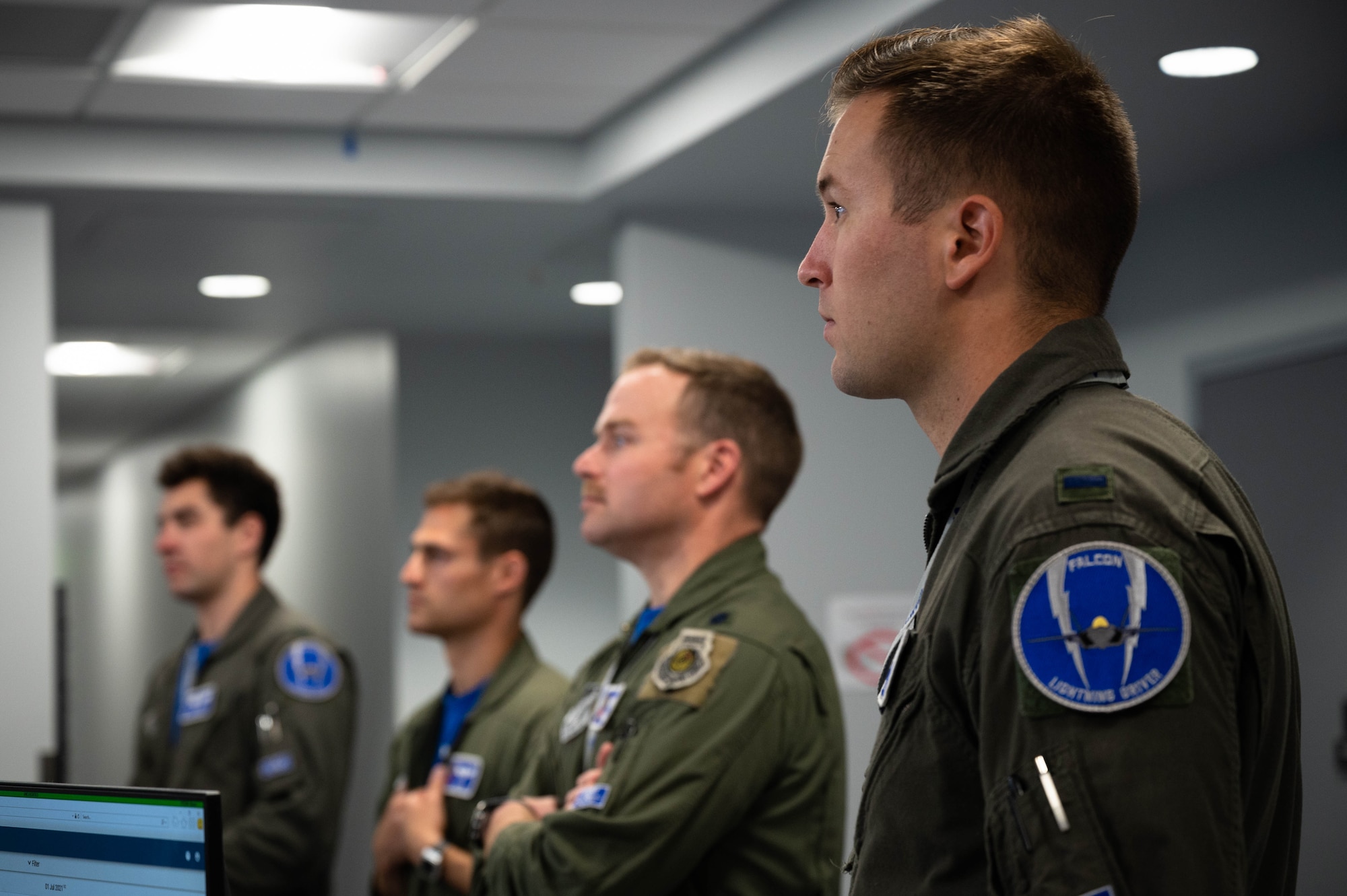 U.S. Air Force pilots assigned to the 355th Fighter Squadron (FS) attend a preflight briefing on Eielson Air Force Base, Alaska, July 1, 2021.