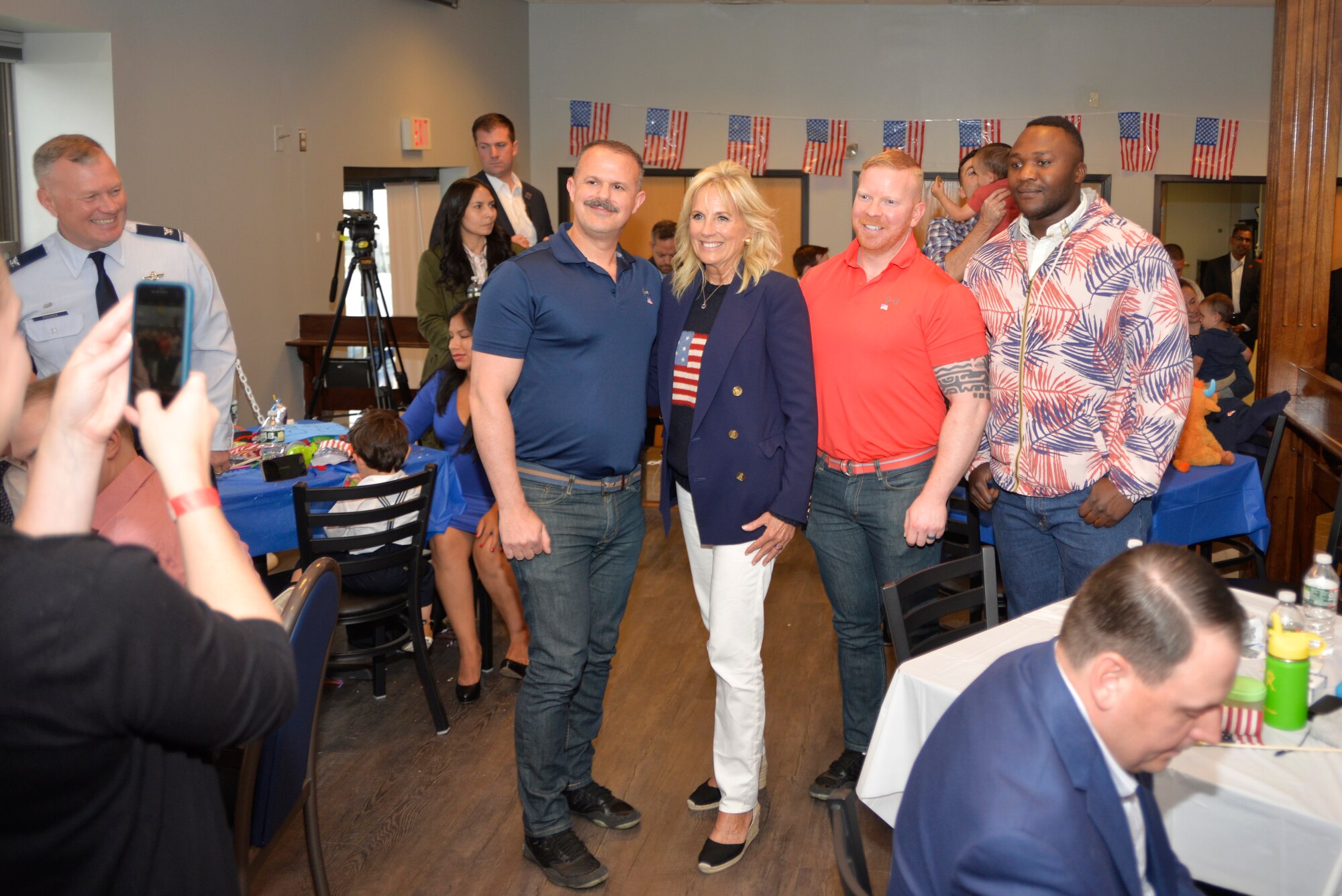First Lady Dr. Jill Biden meets with members of the New Hampshire National Guard, and their families, during a visit to Pease Air National Guard Base, July 3.