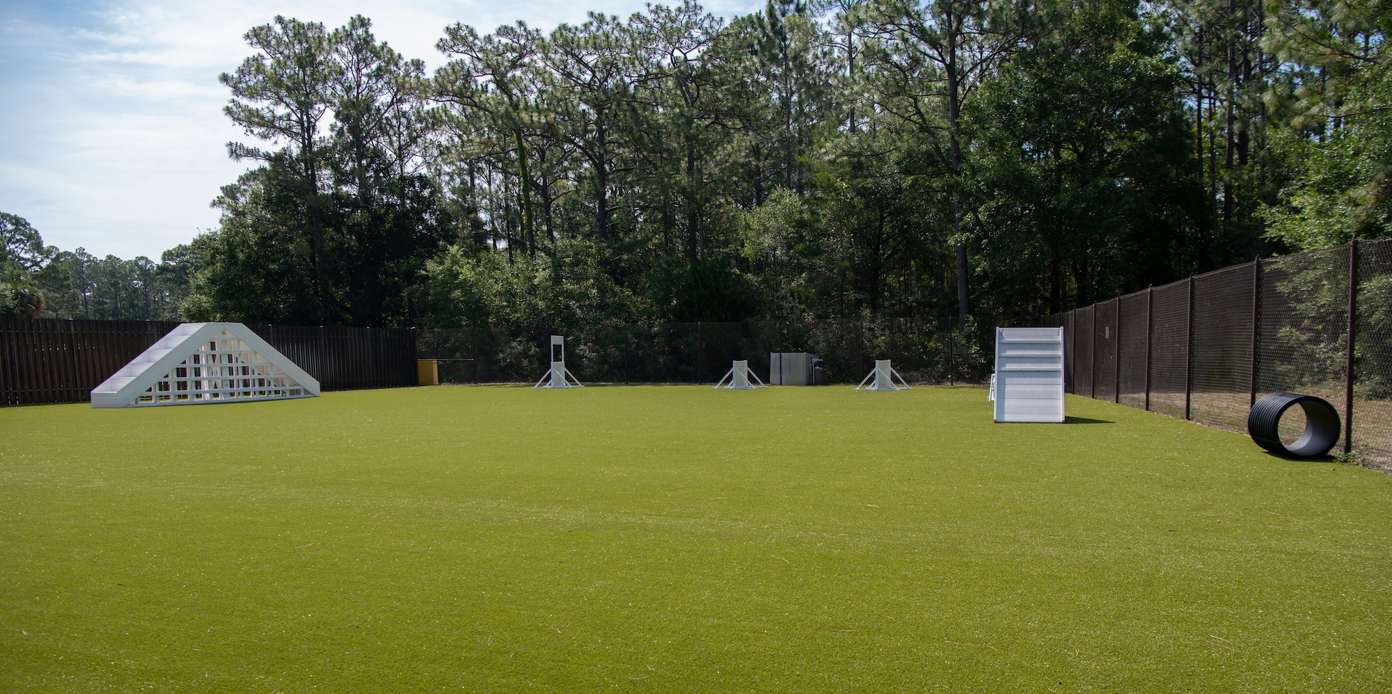 The newly-renovated canine training course in Hurlburt Field, Florida, is used by handlers to train military working dogs at the 1st Special Operations Security Forces Squadron Kennel Facility.