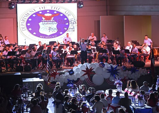 The United States Air Force Band of the West performs at the Star-Spangled Banner Concert and Fireworks show, at the Bill Aylor Sr. Memorial RiverStage in San Angelo, Texas, July 3, 2021.  The concert was free to the public and held to honor the 4th of July and demonstrated community relations.  (U.S. Air Force photo by Senior Airman Abbey Rieves)