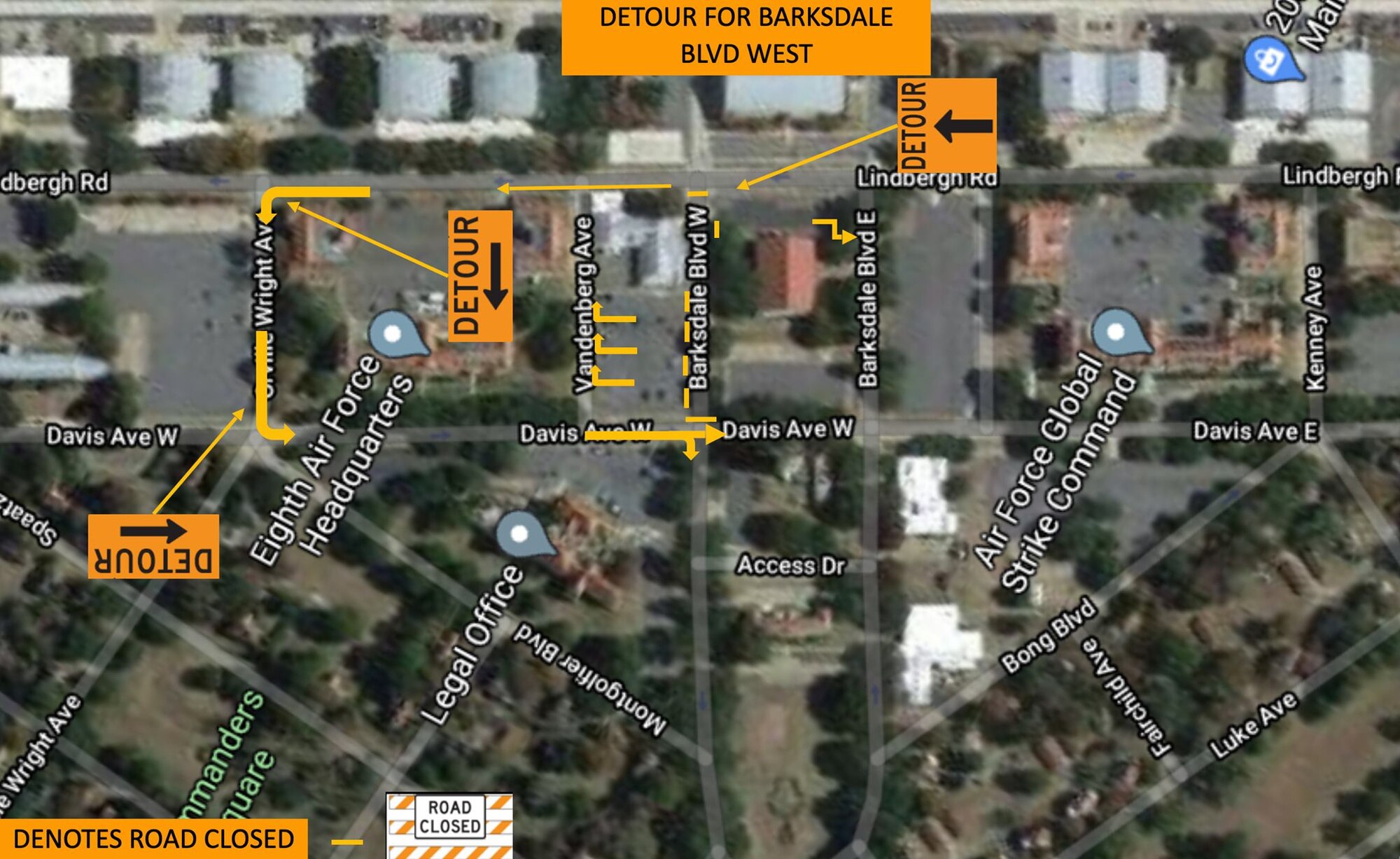 This graphic was created to inform the base populous on the Barksdale Blvd. West road closure.