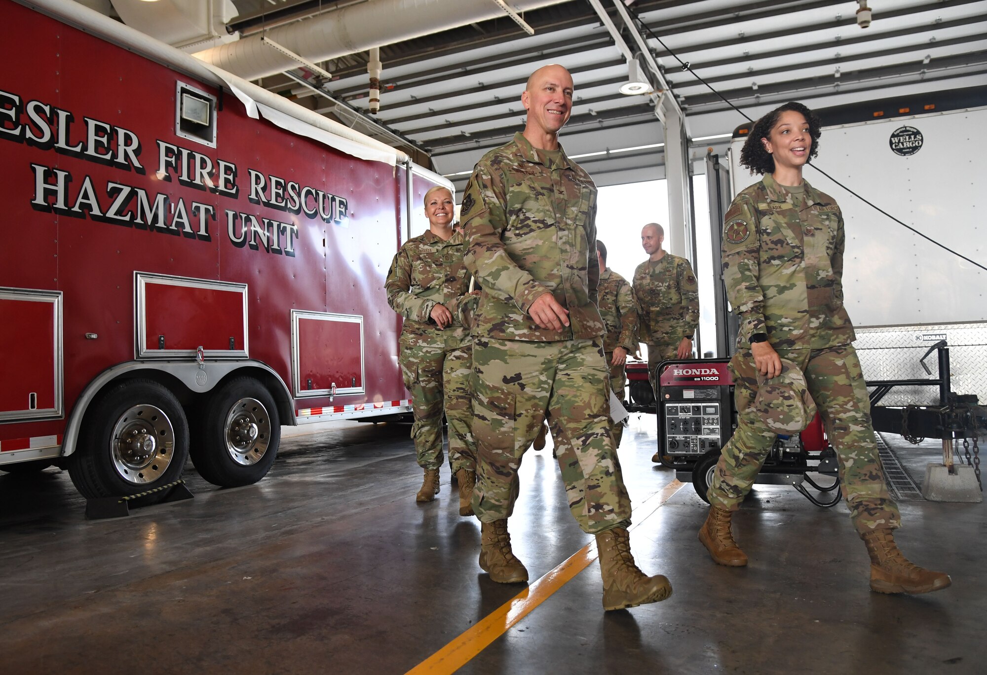 U.S. Air Force Col. William Hunter, 81st Training Wing commander, tours the Keesler Fire Department during an 81st Mission Support Group immersion tour at Keesler Air Force Base, Mississippi, June 24, 2021. The purpose of the tour was to become more familiar with Keesler's mission. (U.S. Air Force photo by Kemberly Groue)