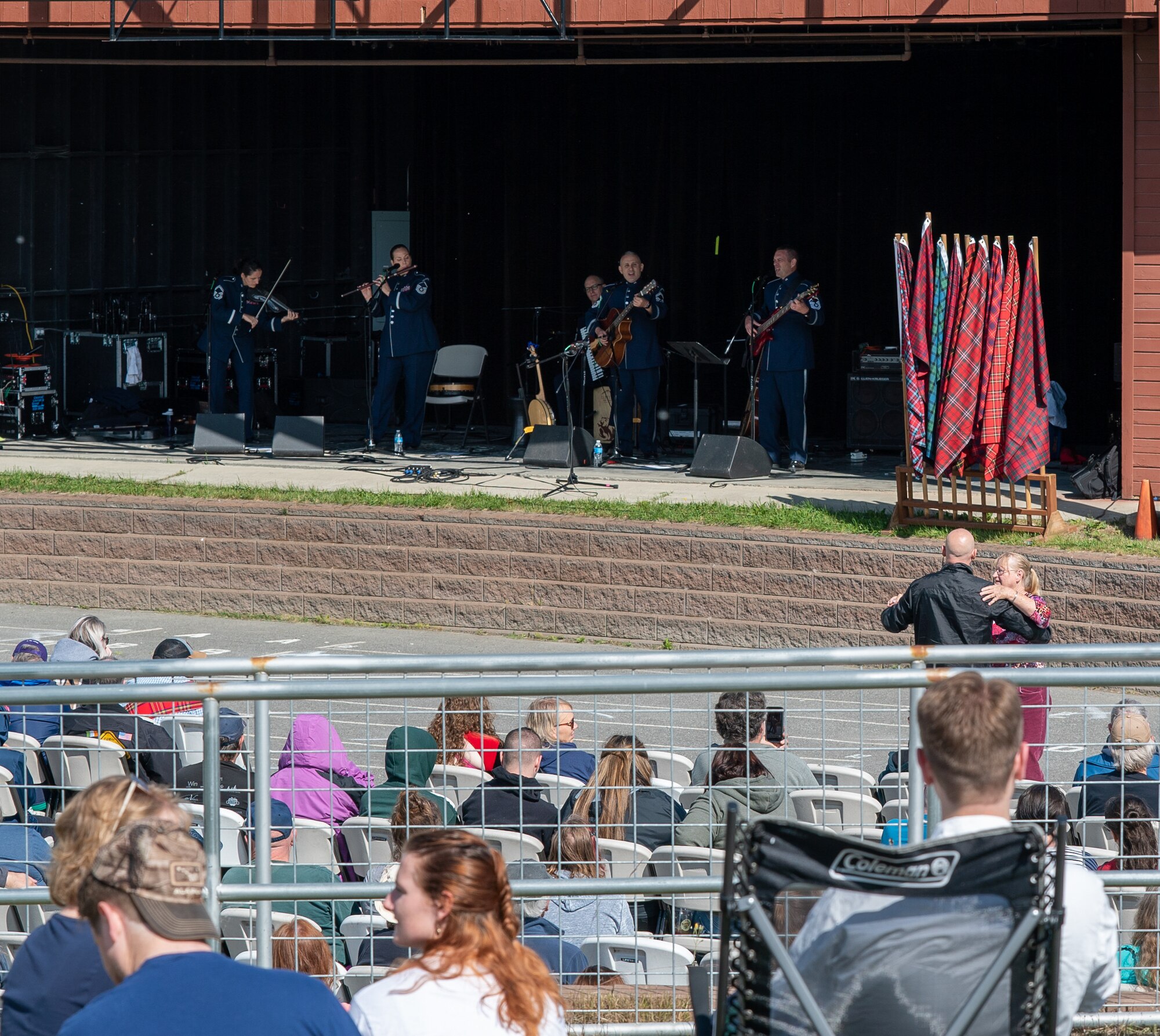U.S. Air Force Band ensemble Celtic Aire performs to an onlooking crowd at the Alaska Scottish Highland Games in Palmer, Alaska, June 26, 2021.