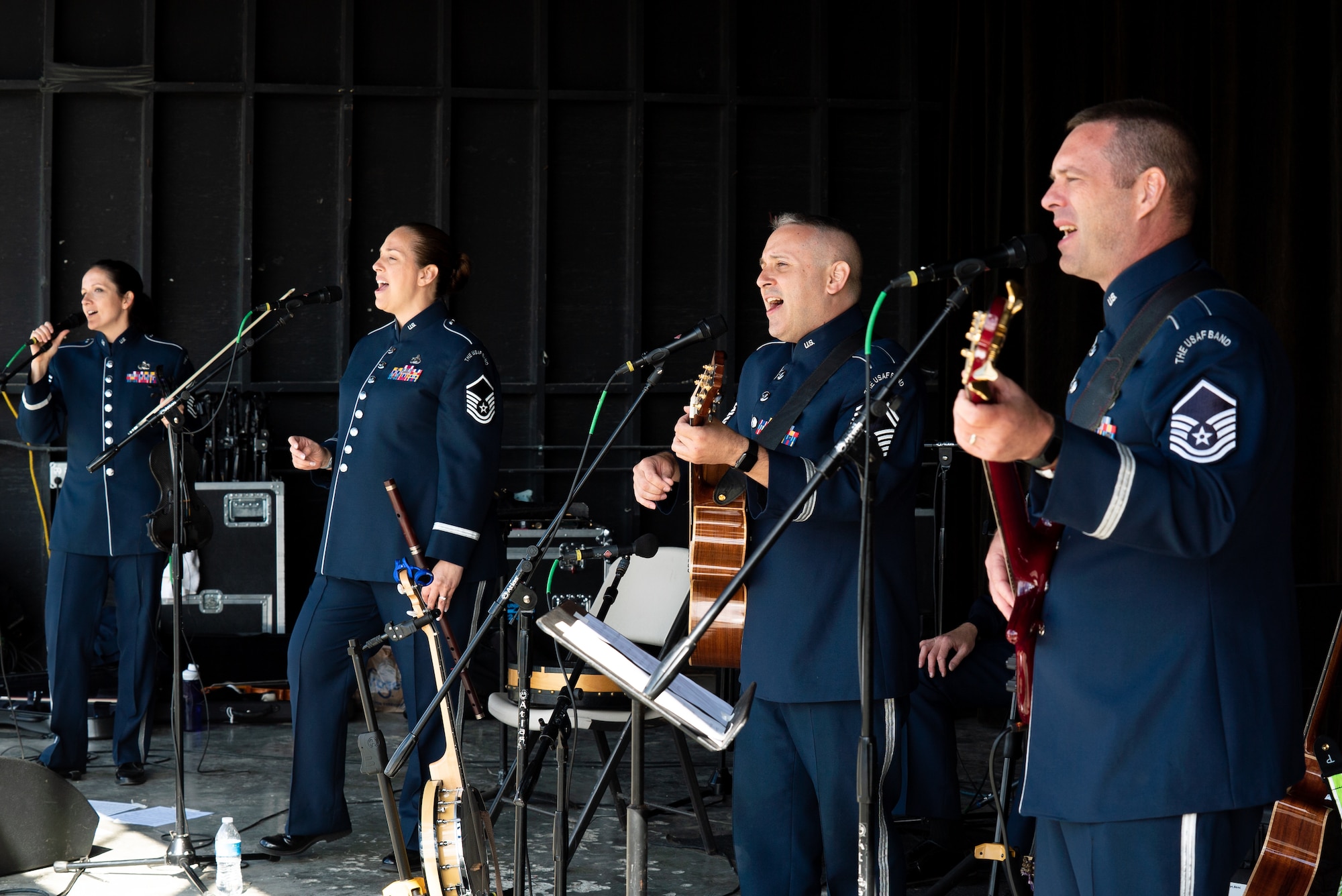 The U.S Air Force Band ensemble Celtic Aire performs at the Alaska Scottish Highland Games in Palmer, Alaska, June 26, 2021.