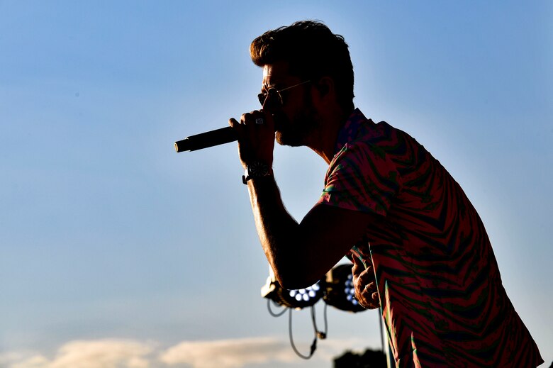 Adam Doleac performs for Airmen and families