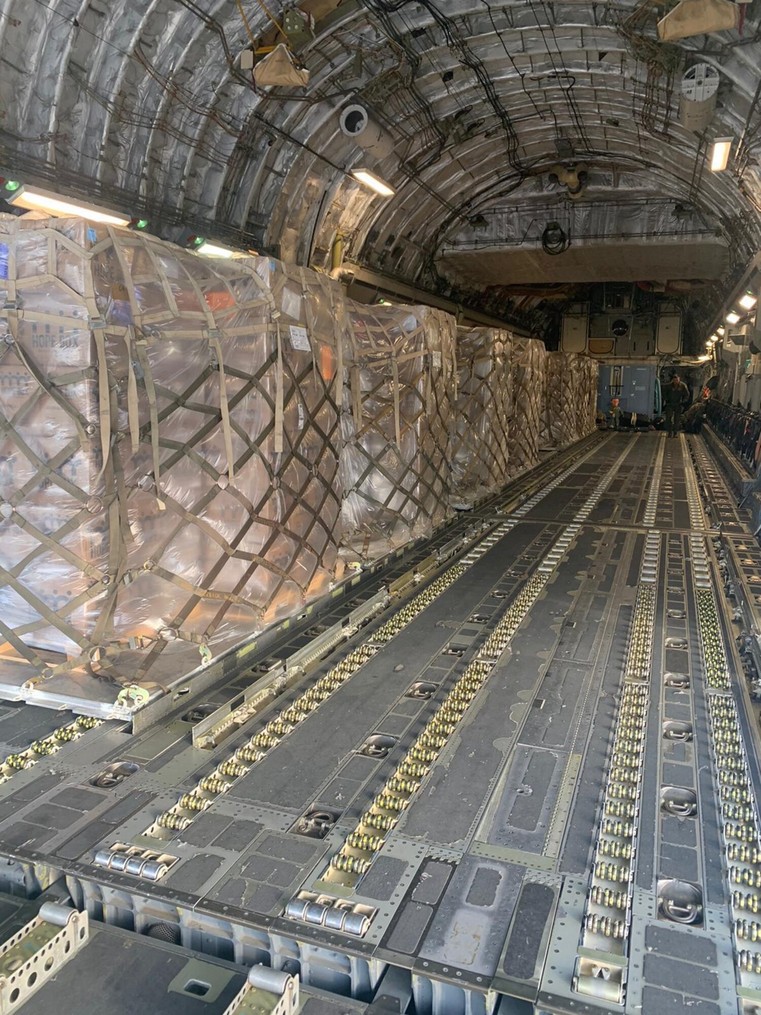 A partially loaded C-17 Globemaster III flown by 446th Airlift Wing aircrew headed for Port au Prince, Haiti, June 14, 2021.