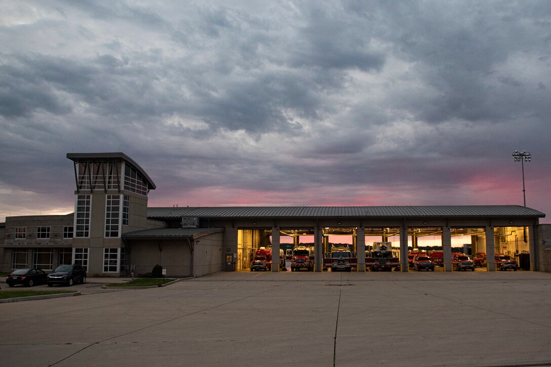 Fire station 1 located in Area A of Wright-Patterson Air Force Base, Ohio, is one of three stations on the base ready to respond to emergencies whenever they occur around the installation. The department is fully manned 24/7 all year to ensure they can respond to any call for help within 5 minutes. (U.S. Air Force photo by Wesley Farnsworth)