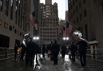 Members of The United States Air Force Band’s Ceremonial Brass wait to rehearse before a live broadcast on the TODAY Show in New York City July 2, 2021. The official ceremonial ensemble comprises 41 active-duty Airmen who provide musical support for funerals at Arlington National Cemetery, arrivals for foreign heads of state at the White House and Pentagon, patriotic programs, changes of command, retirements, and awards ceremonies. (U.S. Air Force photo by Staff Sgt. Kayla White)