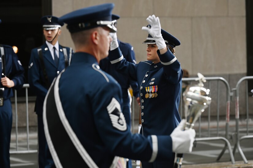 U.S. Air Force Capt. Christina Muncey, premier band flight commander and associate conductor with The United States Air Force Band, leads The United States Air Force Band’s Ceremonial Brass during a live broadcast on the TODAY Show in New York City July 2, 2021. The official ceremonial ensemble comprises 41 active-duty Airmen who provide musical support for funerals at Arlington National Cemetery, arrivals for foreign heads of state at the White House and Pentagon, patriotic programs, changes of command, retirements, and awards ceremonies. (U.S. Air Force photo by Staff Sgt. Kayla White)