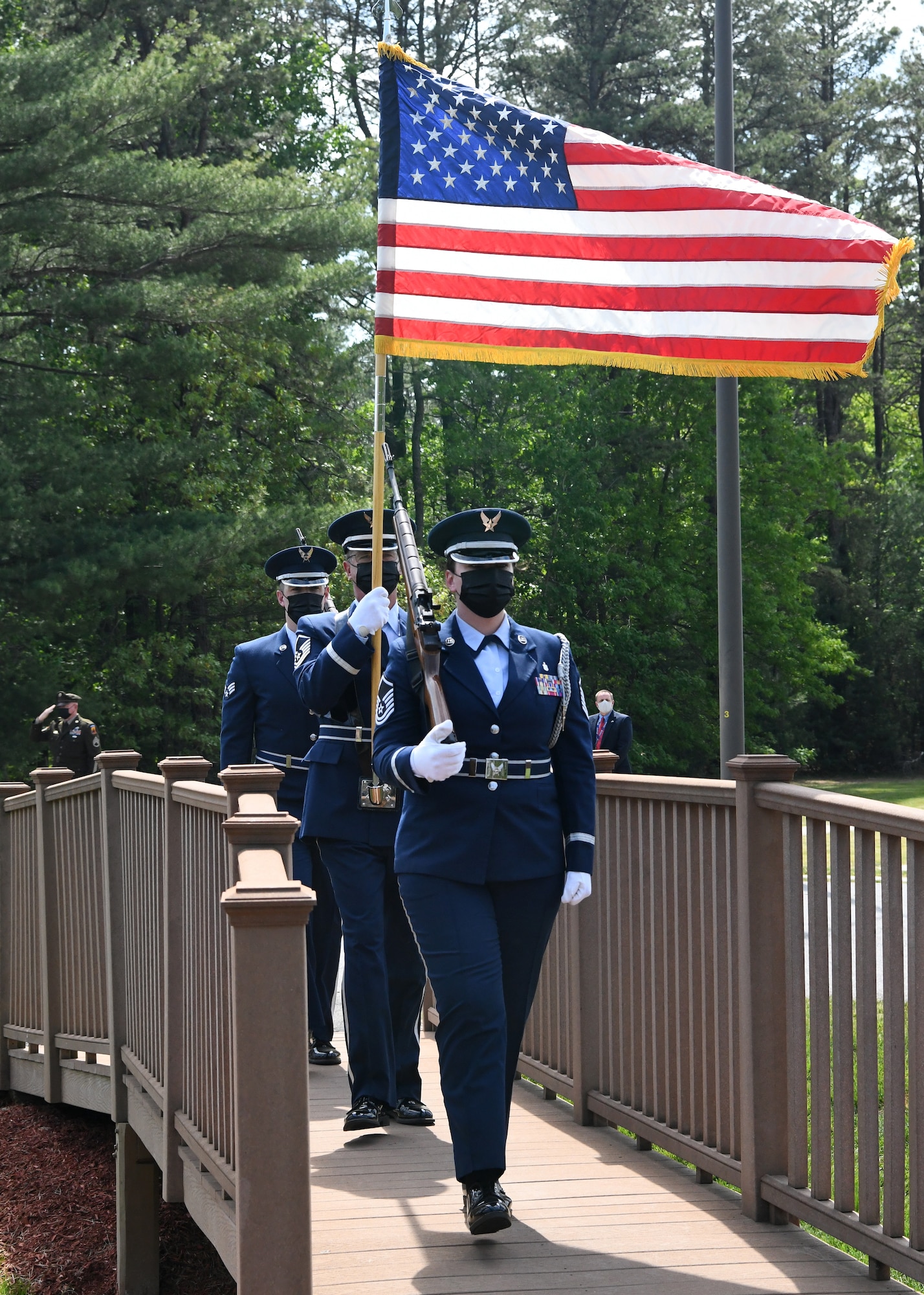 104th Fighter Wing members gather to honor their brothers and sisters in arms fallen in flight during the annual F-100 Memorial Rededication Ceremony, May 21, 2021, at Barnes Air National Guard Base, Massachusetts. A firing squad made up of Airmen from across the wing fired a 21 gun salute in honor of our fallen. The ceremony honors 13 104FW Airmen for their service and sacrifice in duty to the state and country.

It is in memory of: 
- 1st Lt. Edward W. Meacham, Monomoy Point, Massachusetts, Aug. 17, 1948
- Maj. Robert Anderstrom, Granby, Connecticut, May 7,1954 
- 1st Lt. Richard Brown, Granville, Massachusetts, Oct. 19, 1954
- Tech. Sgt. Austin A. Cooper, Granville, Massachusetts, Oct. 19, 1954
- Capt. Frank A. Gibe, Westfield, Massachusetts, July 28, 1956 
- Maj. Richard W. Mahoney, New Orleans, Louisiana, April 22, 1961 
- 1st Lt. Joseph F. Crehore, Chalons, France March 21, 1962 
- Capt. Hugh M. Lavalle, Upstate New York, Nov. 16, 1963
- Capt. John H. Paris, Westfield, Massachusetts, July 17, 1964 
- Maj. James Romanowicz, Granby, Massachusetts, Feb. 1, 1965 
- Capt. Leonard E. Bannish, Wilkes-Barre, Pennsylvania, May 30, 1968 
- Maj. John S. Southrey, Wells, New York, Sept. 17, 1968 
- Lt. Col. Morris “Moose” Fontenot Jr., Deerfield Valley, Virginia, Aug. 27, 2014

(U.S. Air National Guard photo by Senior Airman Sara Kolinski)