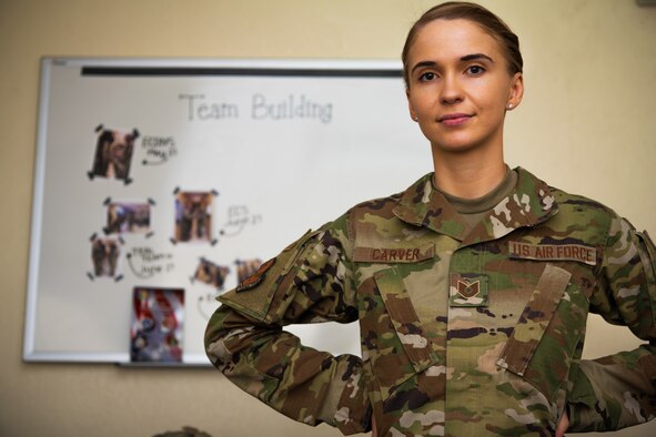 U.S. Air Force Tech. Sgt. Flavia Carver, 380th Air Expeditionary Wing Equal Opportunity director, explains the Diversity and inclusion initiative at Al Dhafra Air Base.