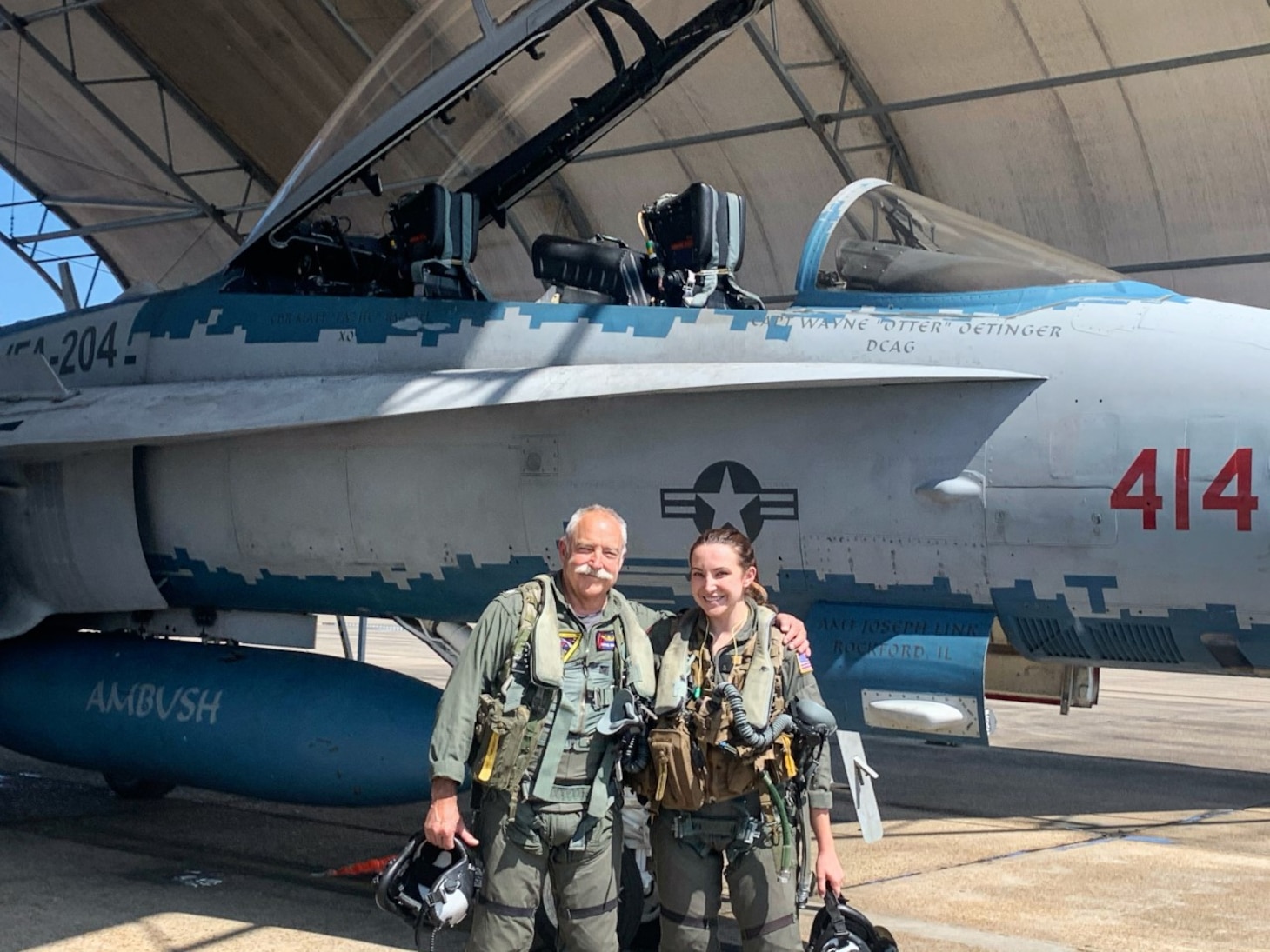Cmdr. Layne Crowe and his daughter, Lt. Sierra Crowe, were able to fly side-by-side this past April in New Orleans with Fighter Attack Squadron (VFA) 204, a Navy Reserve adversary squadron operating the F/A-18 Hornet, making for one of the most memorable father-daughter experiences the two have shared.