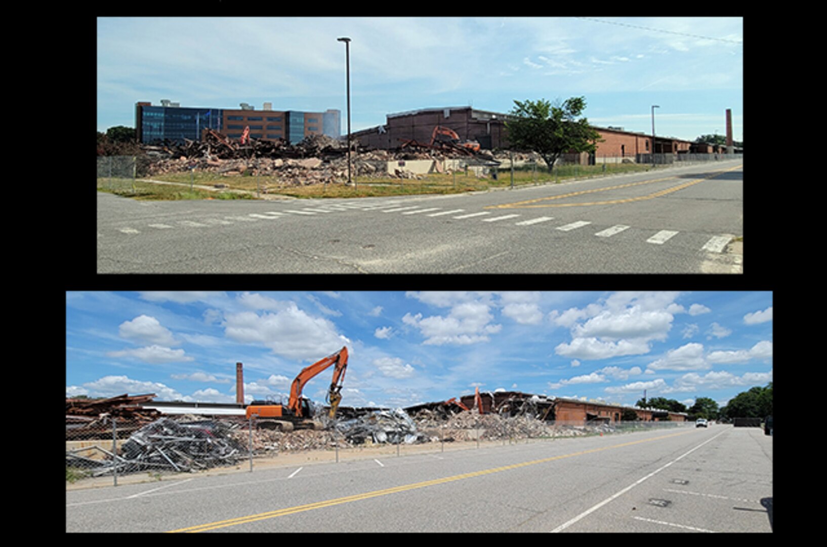 Photos of Bldg. 33 demolition on Defense Supply Center Richmond, Virginia