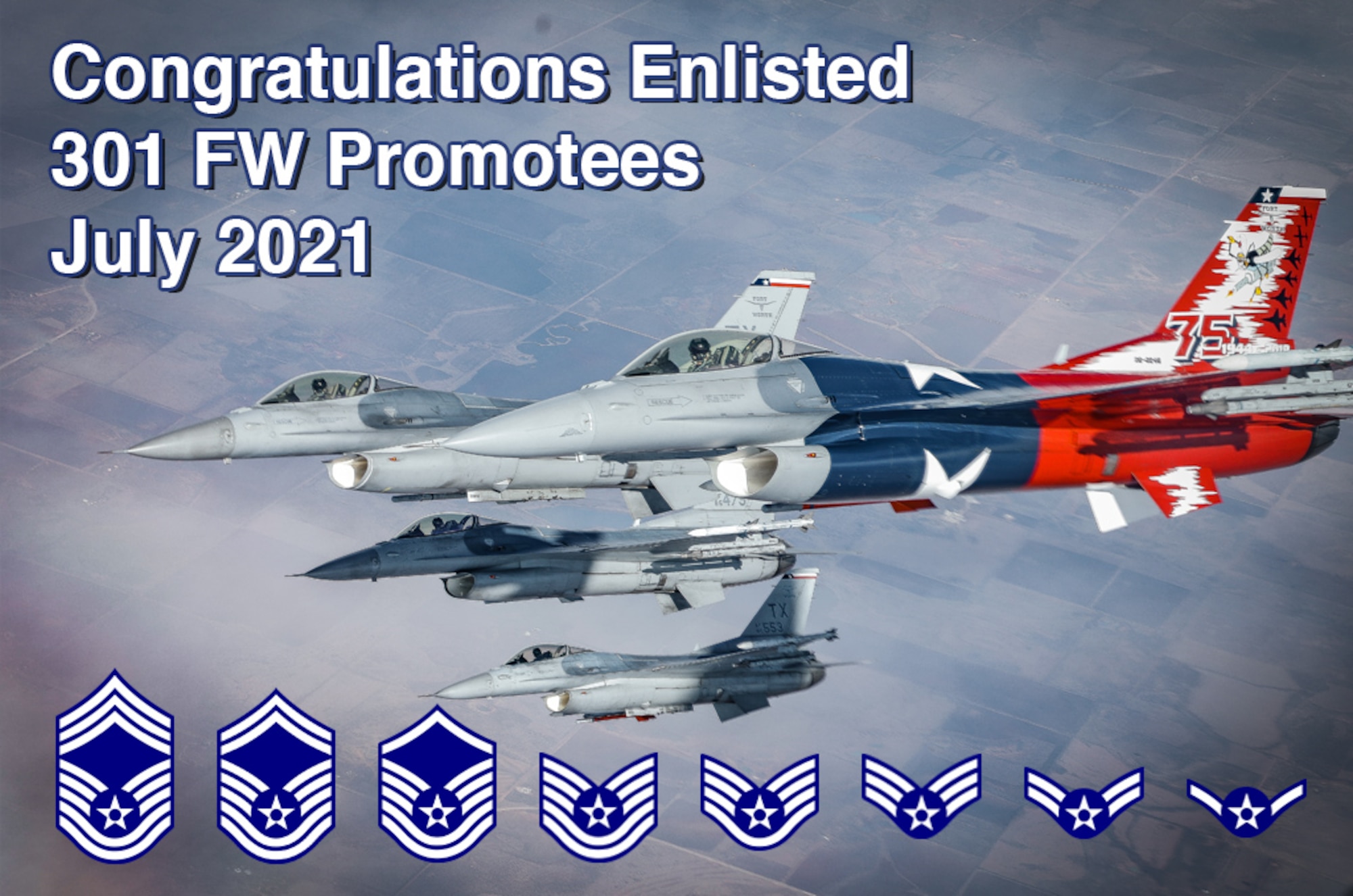301 FW Enlisted July Promotees 2021 (U.S. Air Force graphic by Jeremy Roman)