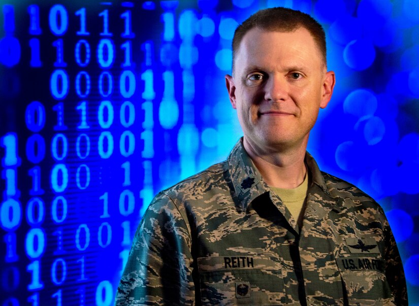 Lt. Col. Mark Reith, director of the Center for Cyberspace Research at the Air Force Institute of Technology at Wright Patterson Air Force Base, Ohio, which is developing an online education platform that implements Continuum of Learning guidelines from Air Education and Training Command in an effort to make cyber education via a YouTube-like interface accessible to any Airman with a common access card. (U.S. Air Force photo by J.M. Eddins Jr.)