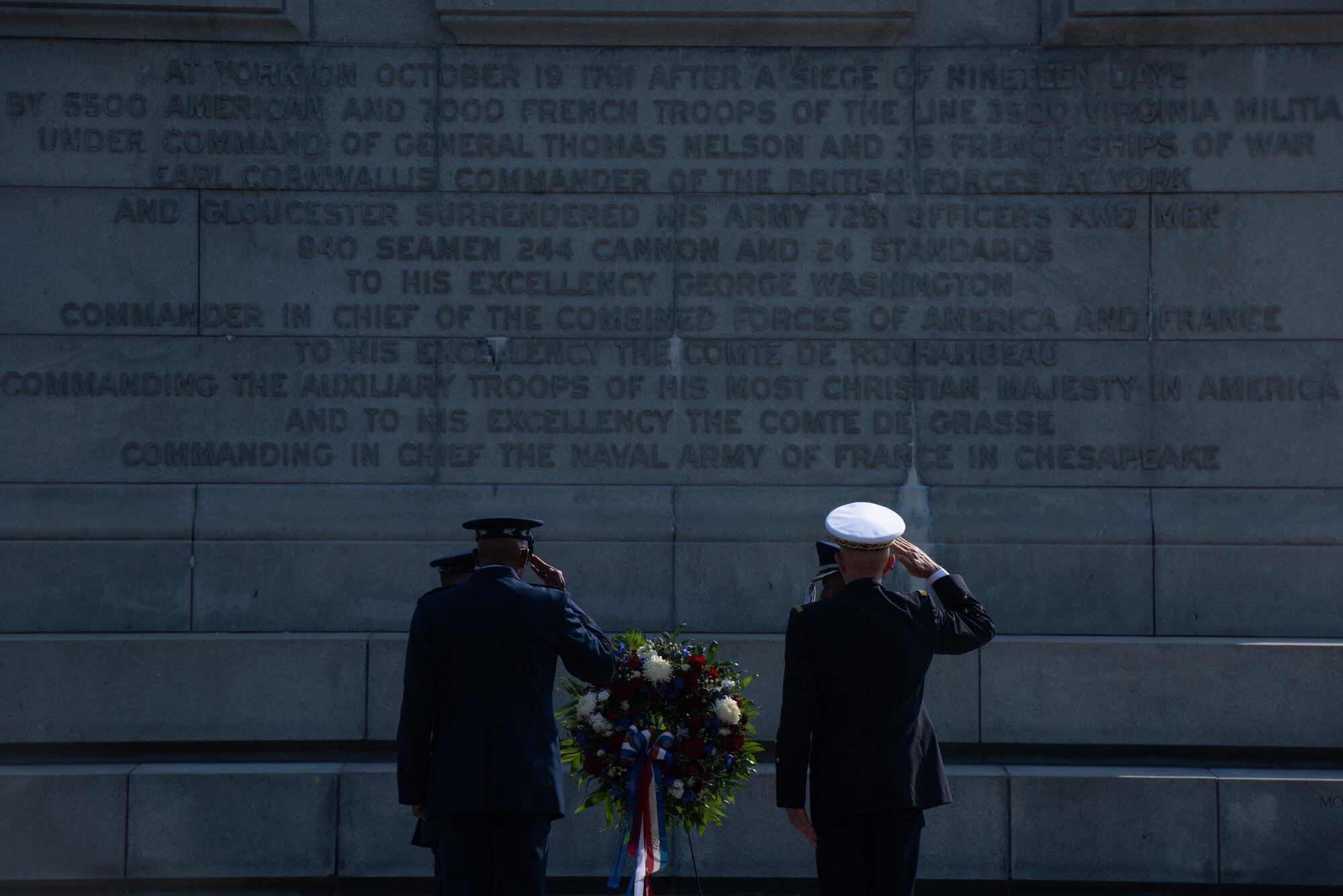 Generals salute at Yorktown memorial