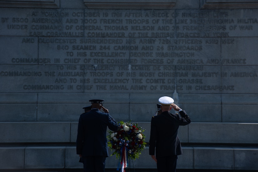 Generals salute at Yorktown memorial