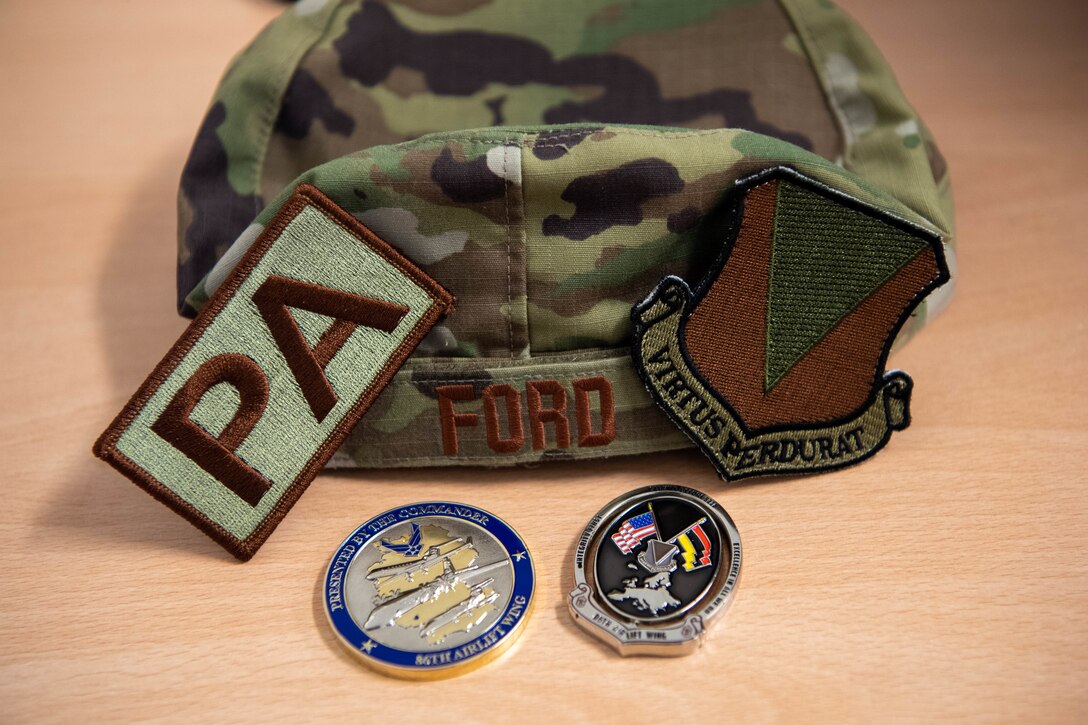Patches and coins on a desk
