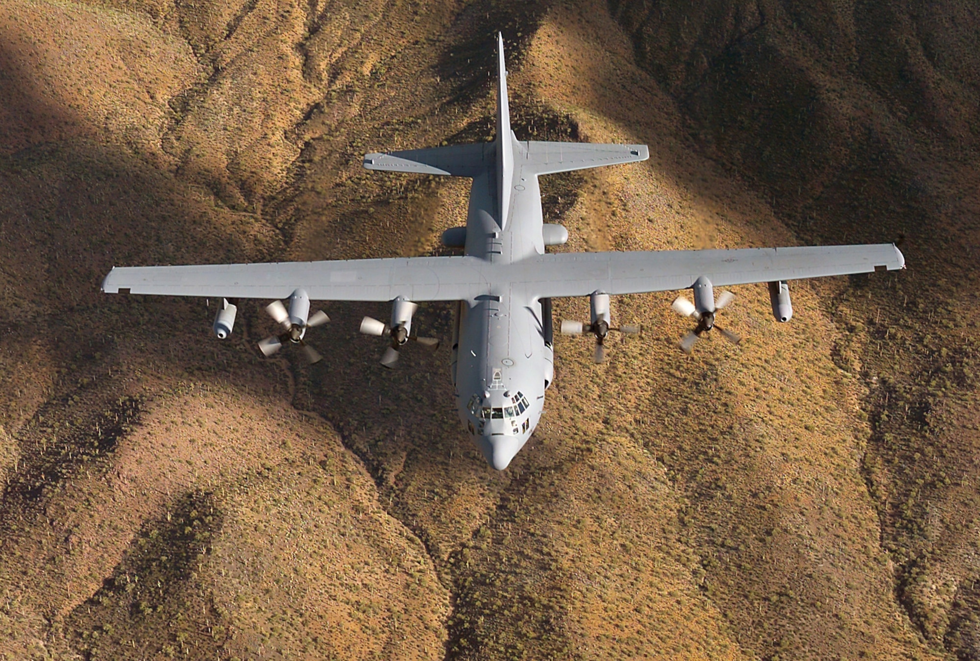 EC-130H Compass Call
Primary function: Electronic warfare, suppression of enemy air defenses and offensive counter information. Dimensions: Wingspan 132 ft. 7 in.; length 97 ft. 9 in.; height 38 ft. 3 in. Speed: 300 mph. Range: 2,295 miles unrefueled. Crew: 13.