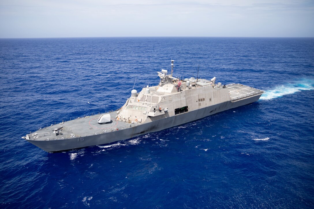 USS Wichita (LCS 13), USS Billings (LCS 15), and their embarked aviation detachments participate in a maritime training exercise with the Freedom-variant littoral combat ship USS Sioux City (LCS 11).