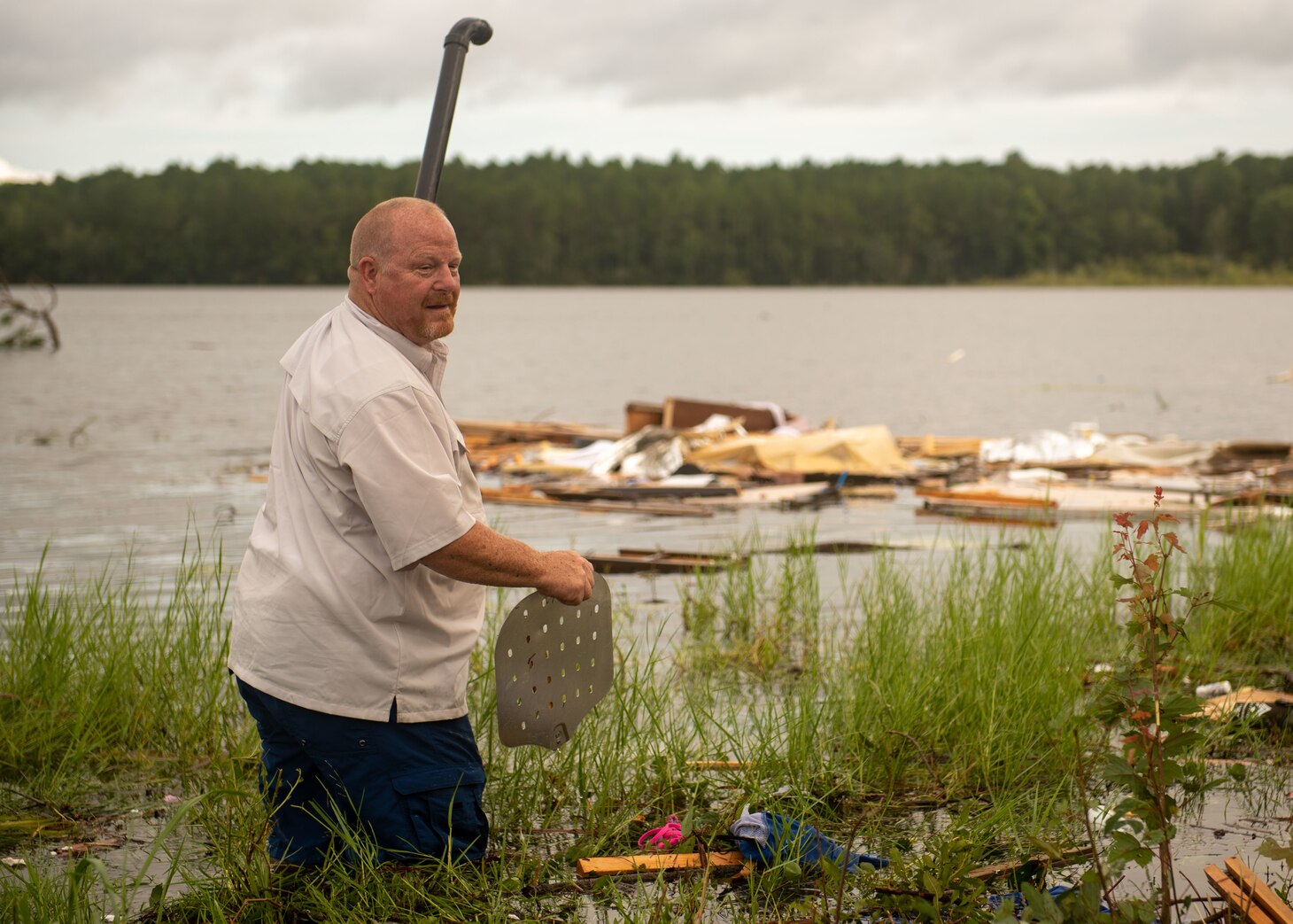 Twelve recreational vehicles were damaged and nine people suffered non-life-threatening injuries when a tornado touched down at an RV park at Naval Submarine Base Kings Bay. Ga., July 7, 2021.