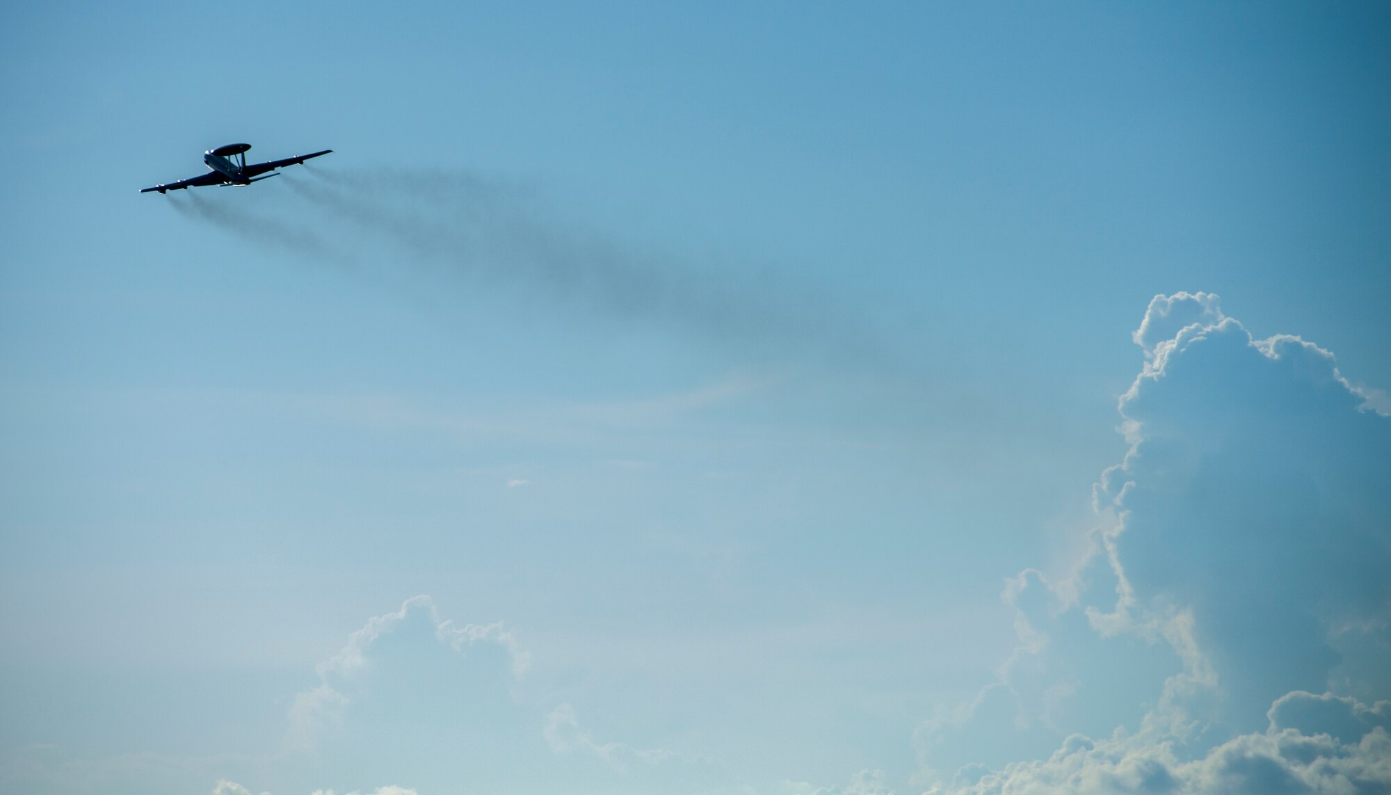 A U.S. Air Force E-3 Sentry takes off in support of Joint Interagency Task Force South at Naval Air Station Key West Boca Chica Field, Fla., July 14, 2018. The air component aircraft find and track sea targets potentially involved in illicit trafficking or threat networks until the U.S. Coast Guard and law enforcement can interdict. (U.S. Air Force photo by Staff Sgt. Marianique Santos)