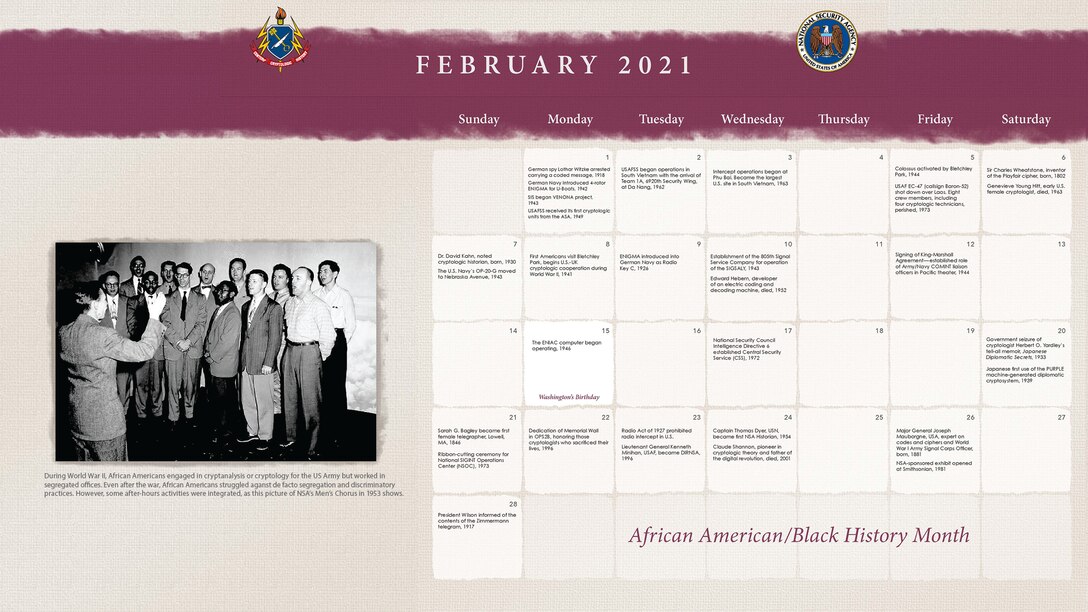 2021 Center for Cryptologic History Calendar February