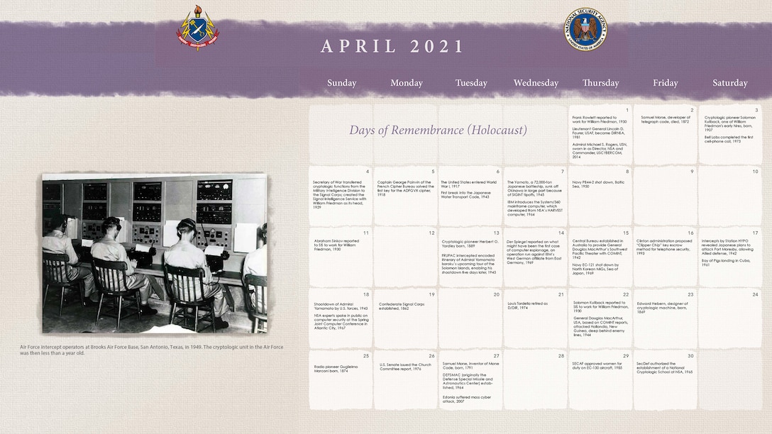 2021 Center for Cryptologic History Calendar April