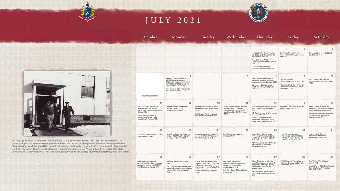 2021 Center for Cryptologic History Calendar July