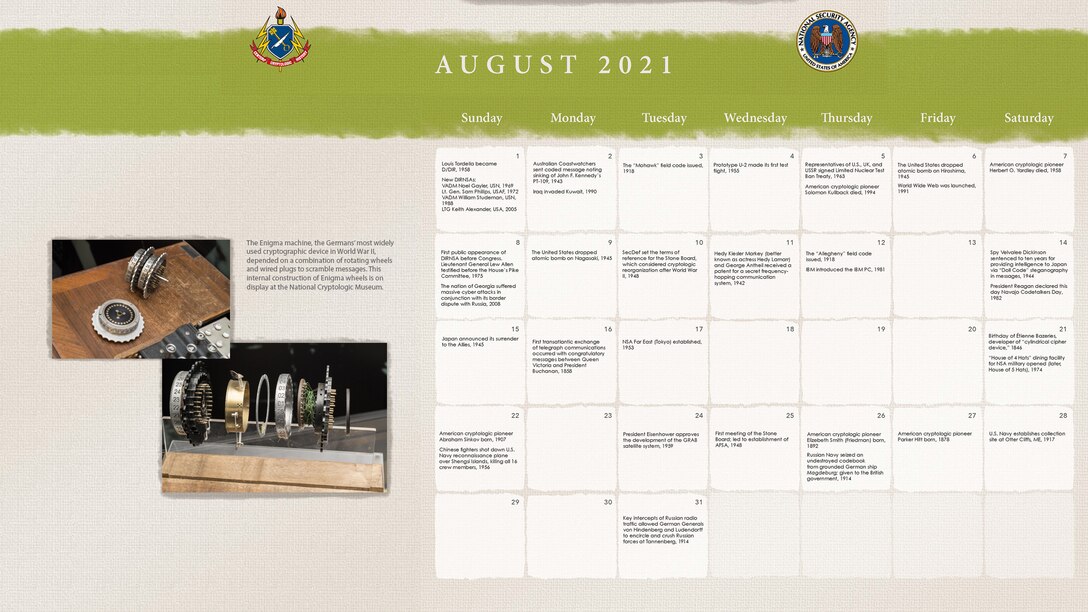 2021 Center for Cryptologic History Calendar August