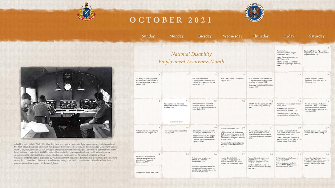 2021 Center for Cryptologic History Calendar October