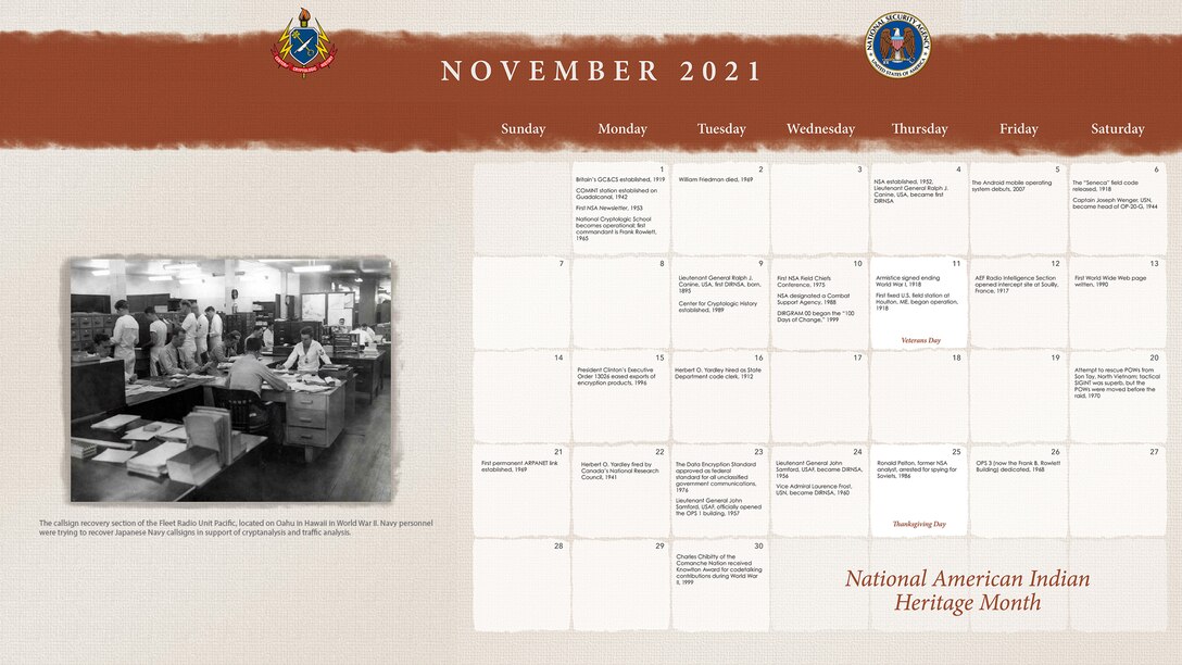 2021 Center for Cryptologic History Calendar November