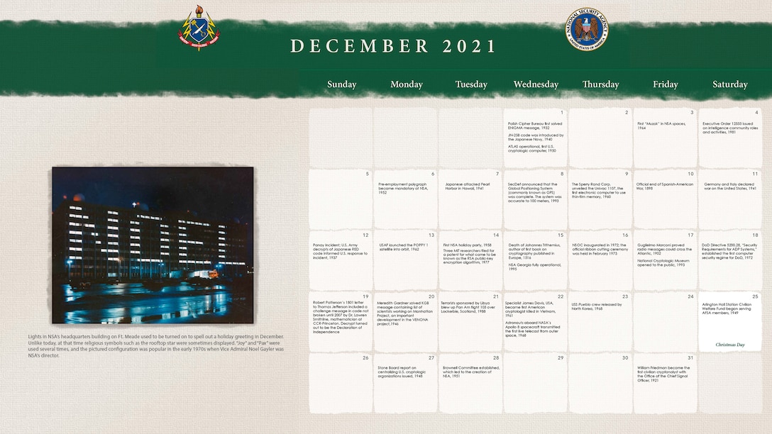 2021 Center for Cryptologic History Calendar December