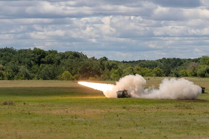 National Guardsmen from the 121st Field Artillery Regiment conduct a live-fire exercise with HIMARS at Camp Ripley Training Center, Minn., in June 2021. Based out of Wisconsin, the 121st completed annual training at Camp Ripley for the first time.